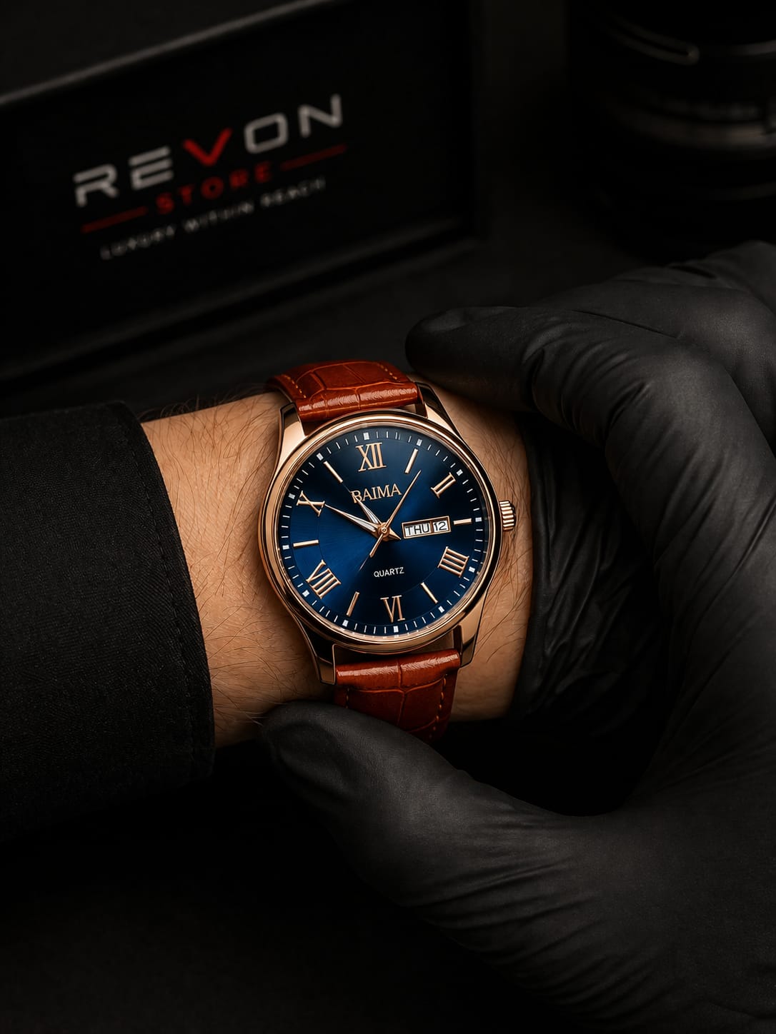 BAIMA Premium Blue Dial Quartz Watch with Leather Strap