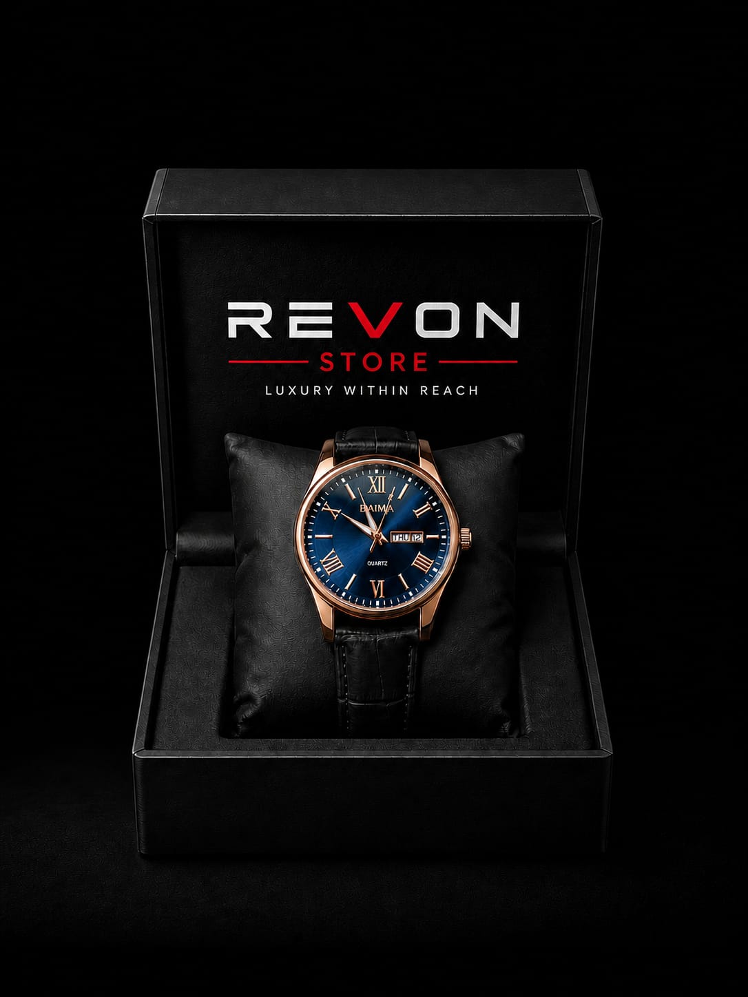BAIMA Premium Blue Dial Quartz Watch with Leather Strap